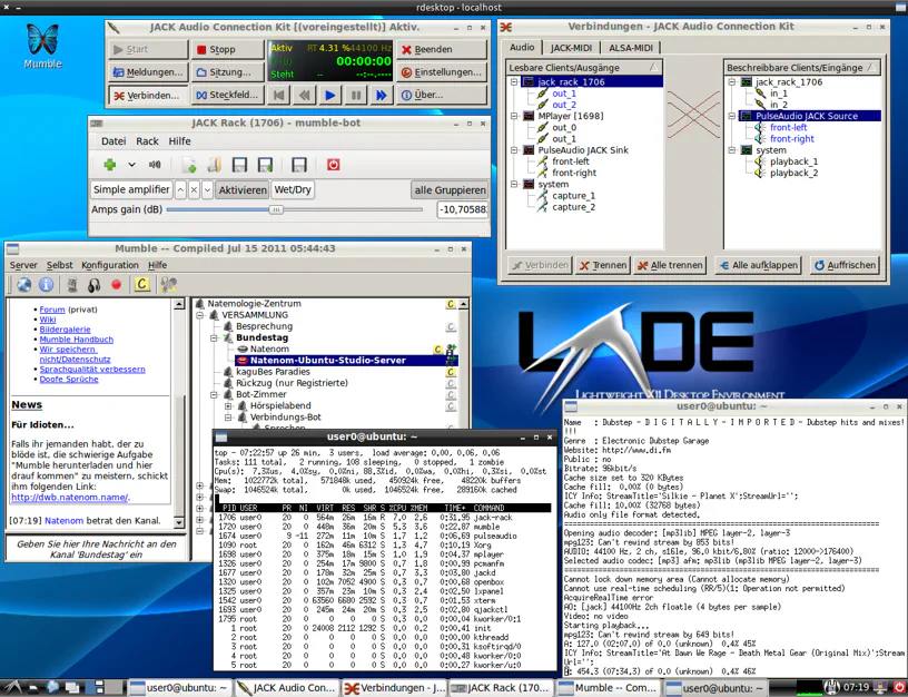 Virtuelle Maschine auf dem Rootserver mit laufendem Jack, darauf aufsetzendem PulseAudio und Mumble als Musikbot … Virtuelle Maschine auf dem Rootserver mit laufendem Jack, darauf aufsetzendem PulseAudio und Mumble als Musikbot …